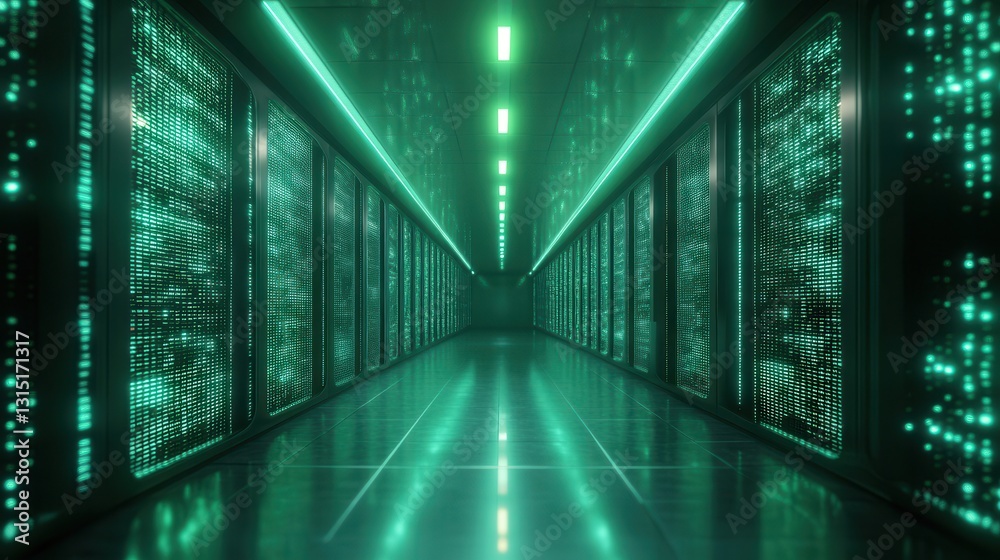 Data center operations showcasing advanced technology in a futuristic environment with neon lighting Data center operations showcasing advanced technology in a futuristic environment with neon lighting