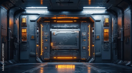 Exploration of sci-fi technology futuristic room digital art high-tech environment interior viewpoint