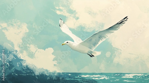 Seagull Soaring Over Ocean View