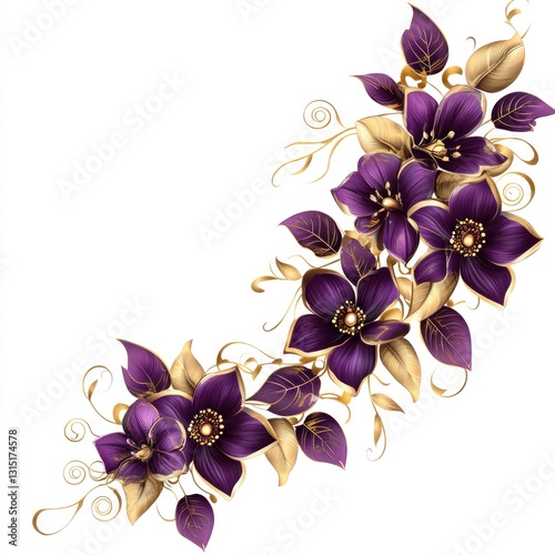 Elegant gold-accented purple floral corner design