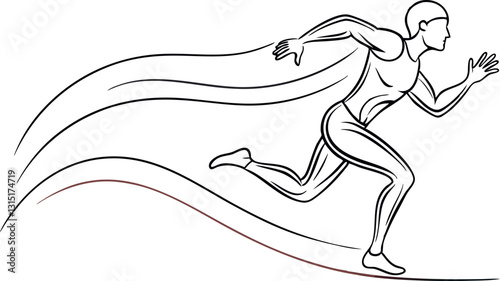 Fast Sprinter Line Drawing with Speed and Motion Effects on Track