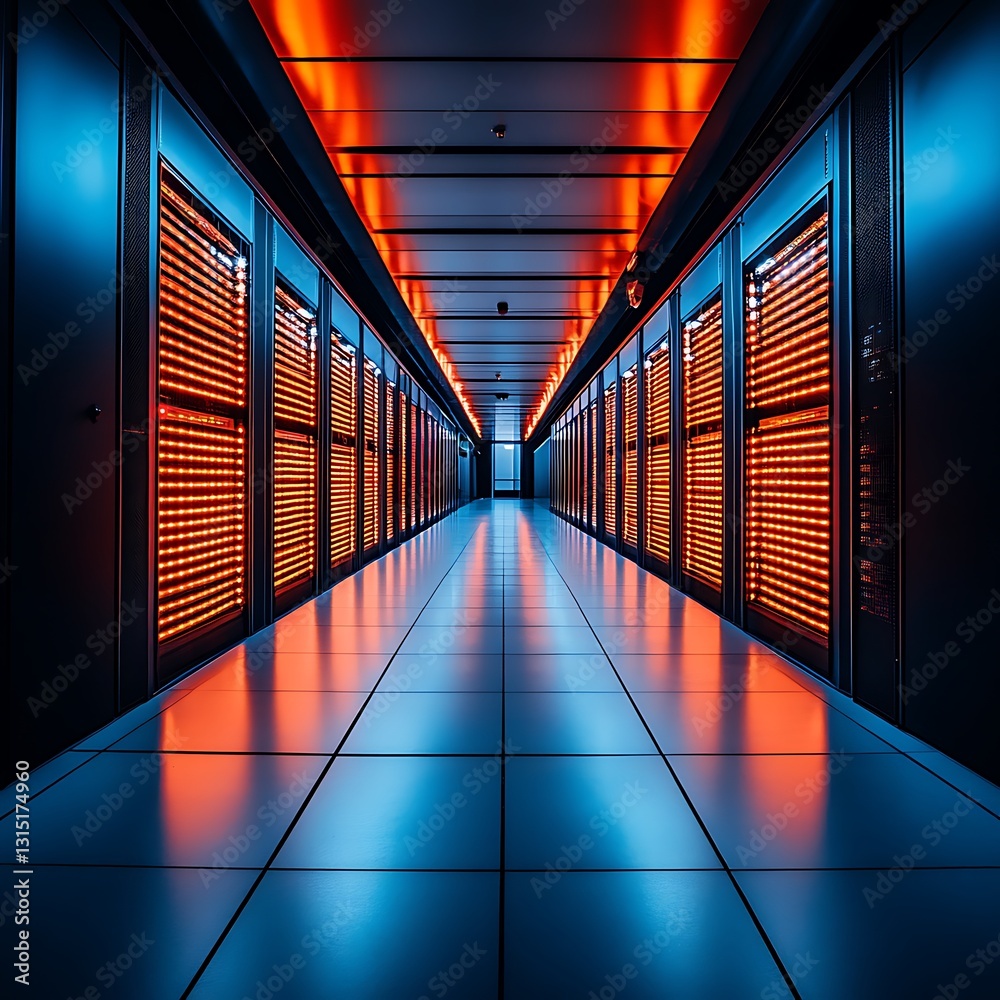 Fototapeta premium Illuminated Server Room Corridor