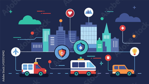 The smart city data overlay highlighted emergency response times showcasing the effectiveness of the citys emergency services in realtime.. Vector illustration