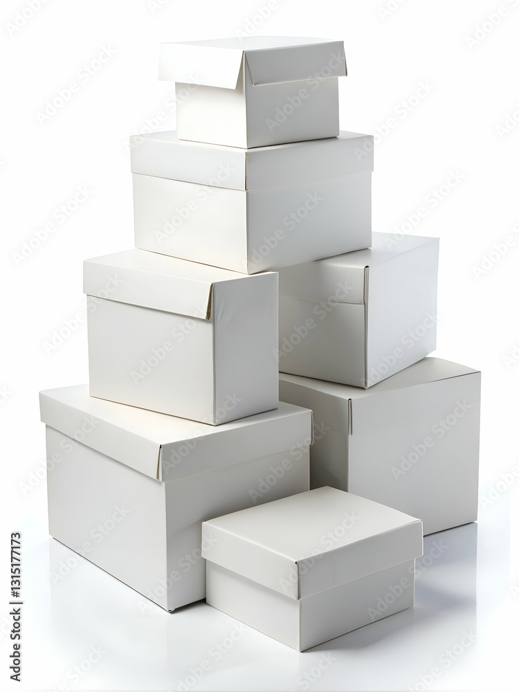 Obraz premium Stack of Blank White Cardboard Boxes for Packaging and Shipping