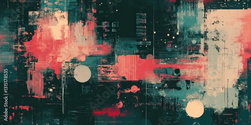 Contemporary abstract painting with geometric forms and textured brushwork