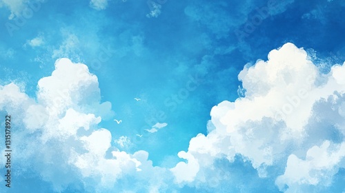 Summer Blue Sky Watercolor Painting