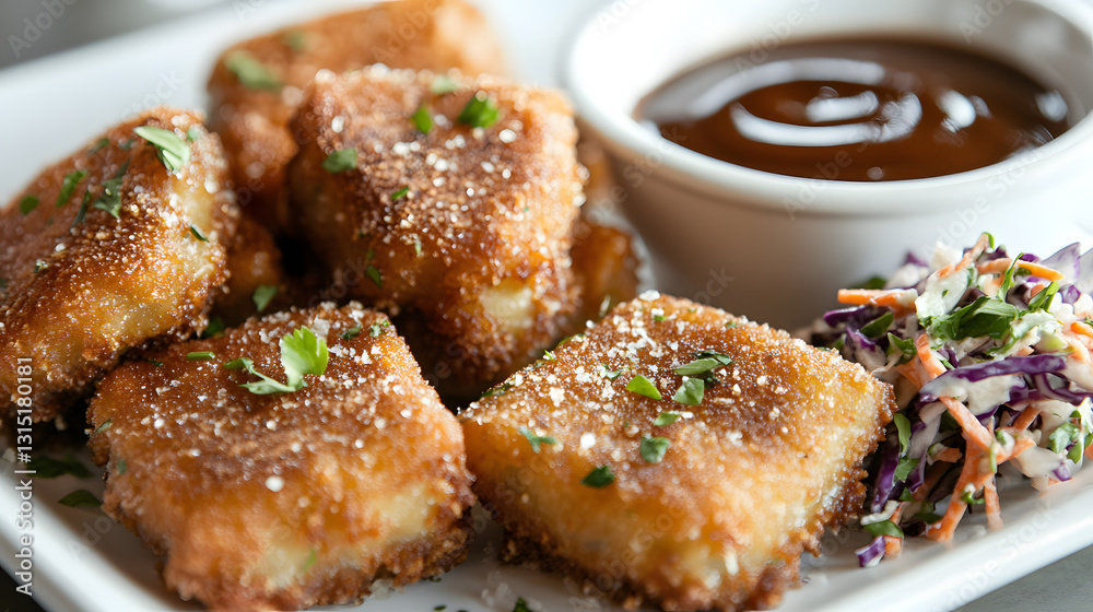 Deep fried ravioli stuffed with ricotta and spinach, served with a spicy mustard and horseradish dipping sauce. Deep fried ravioli stuffed with ricotta and spinach, served with a spicy mustard and horseradish dipping sauce.