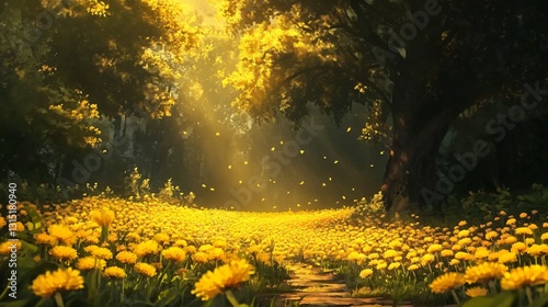 Vibrant Yellow Dandelions in Spring