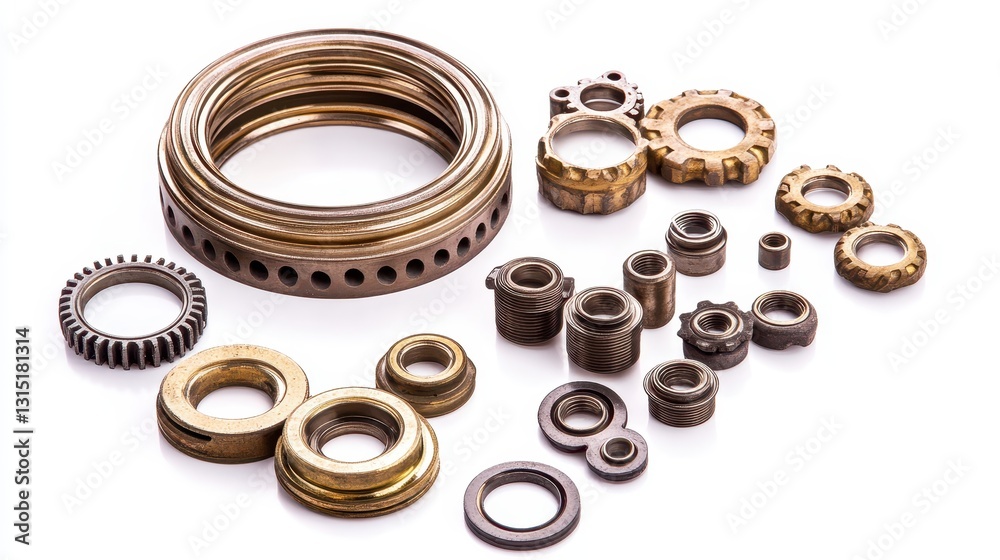 A set of engine gaskets and seals on a white isolated background A set of engine gaskets and seals on a white isolated background
