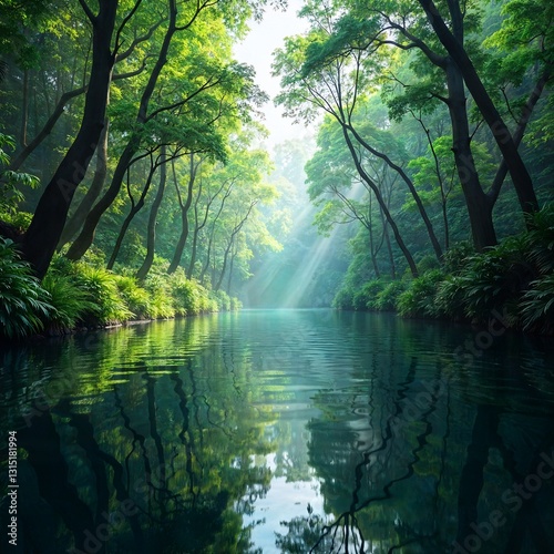 Quiet River in the Luminous Forest