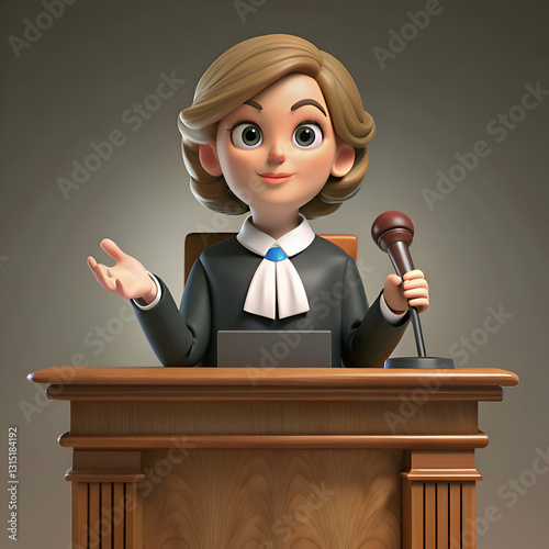 3D Cartoon Judge Illustration. Justice and Law in the Courtroom