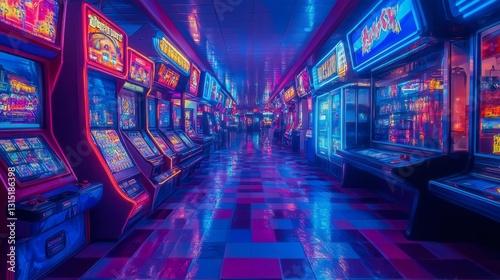 Wallpaper Mural Art Arcade View Neon-lit World Retro-futuristic Vibrant Torontodigital.ca