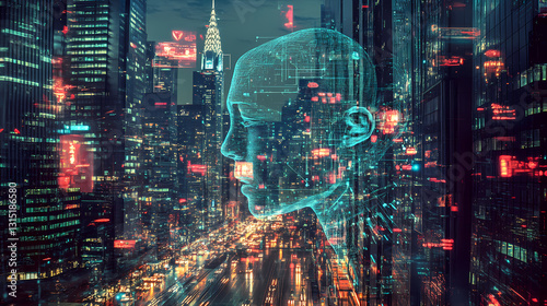 Data-driven marketing strategy in surreal art. Surreal - City. Illustration photo