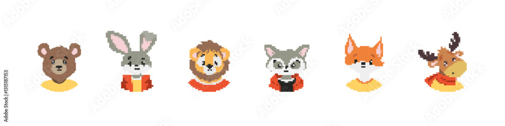 Adorable pixel art animals with expressive eyes and outfits. includes a bear, rabbit, lion, and more. Adorable pixel art animals with expressive eyes and outfits. includes a bear, rabbit, lion, and more.