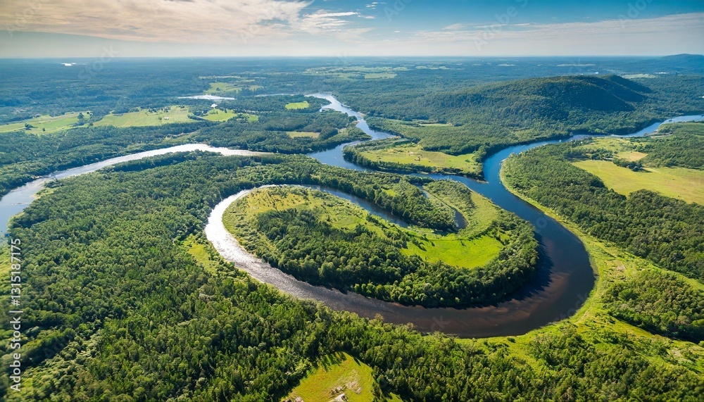 Aerial view of winding rivers through lush forests Aerial view of winding rivers through lush forests