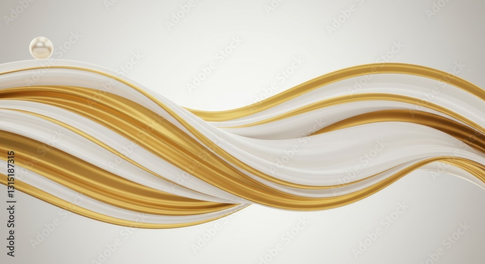 Abstract waves, golden curves, metallic texture, white background, minimalist design, elegant composition, smooth gradients, flowing lines, luxurious aesthetic, 3D effect, glossy surface, modern artwo Abstract waves, golden curves, metallic texture, white background, minimalist design, elegant composition, smooth gradients, flowing lines, luxurious aesthetic, 3D effect, glossy surface, modern artwo