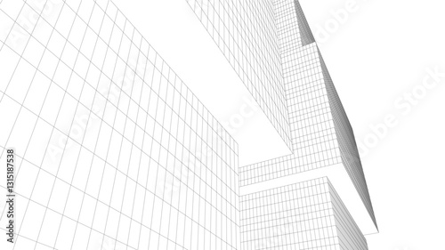 Abstract Wireframe Skyscrapers – Geometric 3D Architectural Structures with Futuristic Perspective