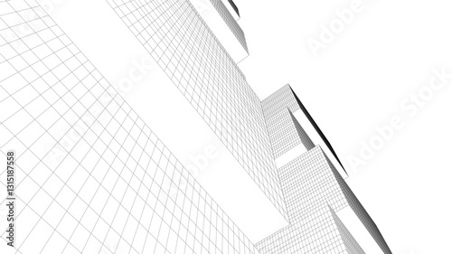Abstract Wireframe Skyscrapers – Geometric 3D Architectural Structures with Futuristic Perspective