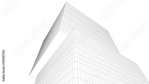 Abstract Wireframe Skyscrapers – Geometric 3D Architectural Structures with Futuristic Perspective