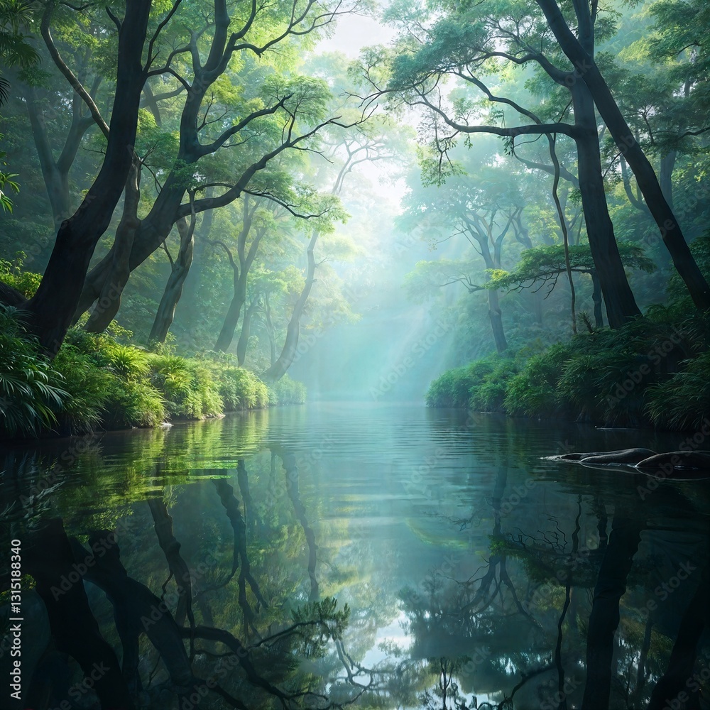 Fototapeta premium Whispering Woods by the Calm River