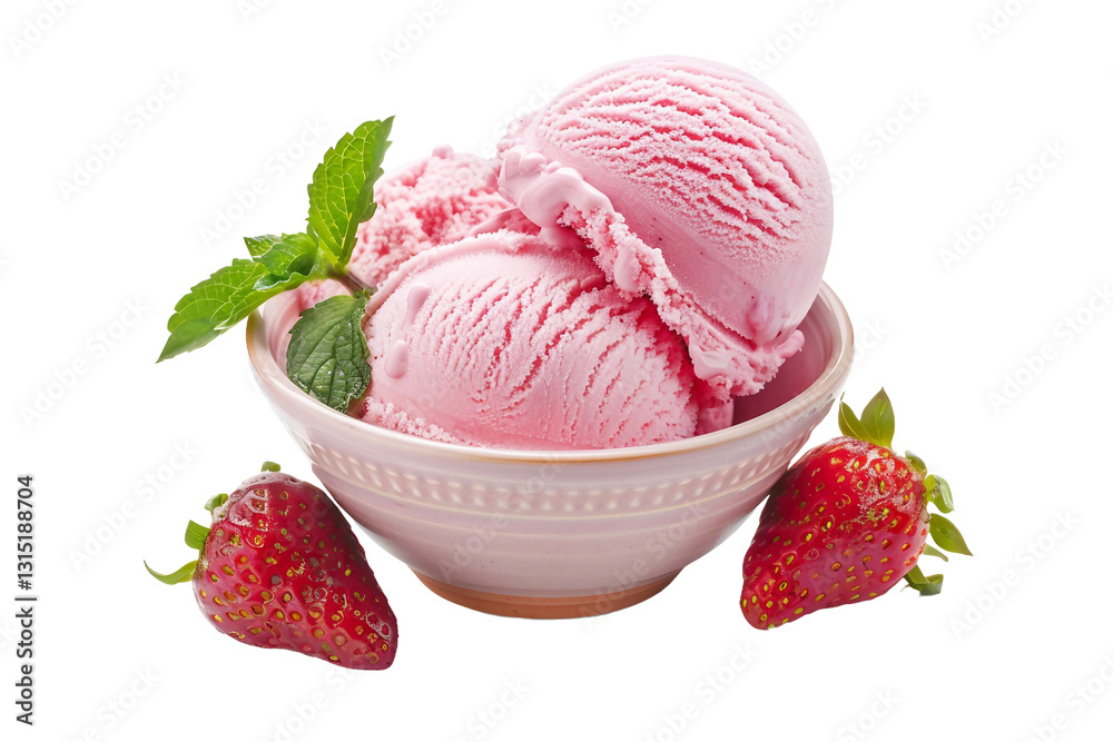 Tempting Strawberry Ice Cream Scoop with a Whipped Cream Topping in a Bowl Isolated on Transparent Background Tempting Strawberry Ice Cream Scoop with a Whipped Cream Topping in a Bowl Isolated on Transparent Background
