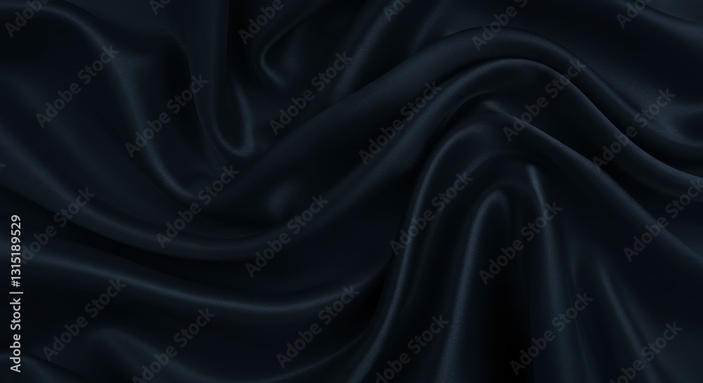 Obraz premium dark fabric texture, rippling satin, midnight blue, shadowy folds, elegant drapery, silky material, luxurious sheen, undulating surface, deep navy, abstract waves, smooth textile, moody lighting, high