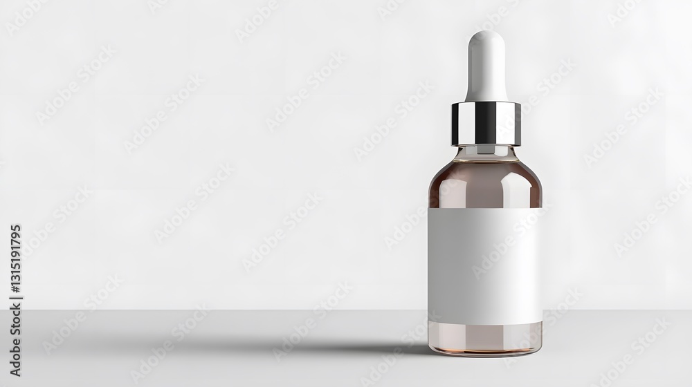 Realistic close-up of a high-end skincare serum bottle with a sleek design, white background Realistic close-up of a high-end skincare serum bottle with a sleek design, white background
