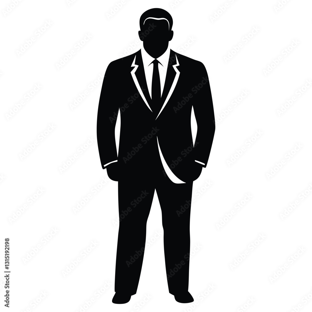 Obraz premium Businessman Silhouette Vector Art, Elegant Black Suit Silhouette on White Background, Professional Corporate Icon Design