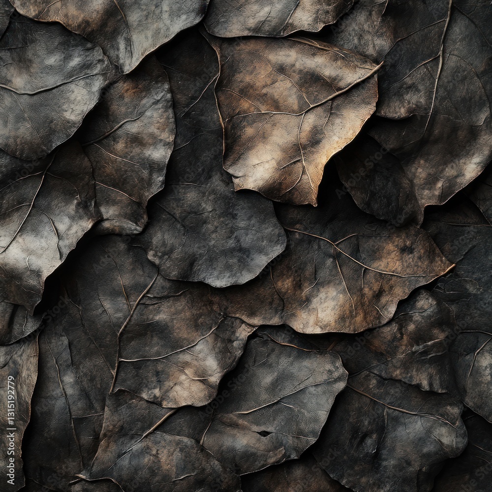 Close-up of dark brown dried leaves, overlapping texture. Close-up of dark brown dried leaves, overlapping texture.