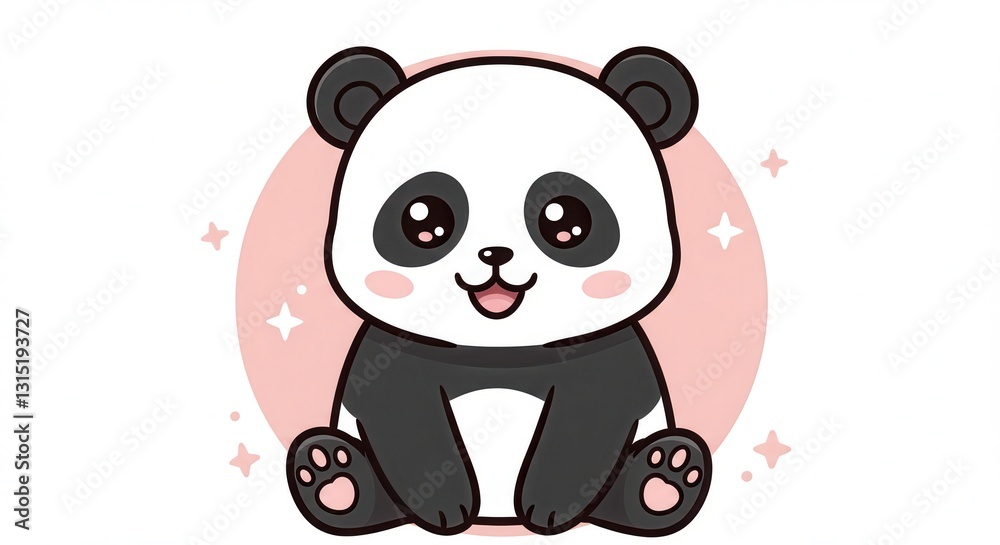 Naklejka premium Cute Panda Bear Sitting Down Illustration with Sparkling Background