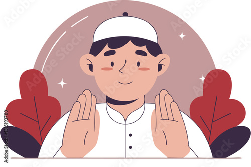 Cute stylized muslim man, islamic character, cultural representation, cultural diversity