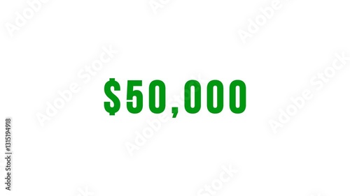 Dollars Counter Animation From 0 to 50000 Dollars. Dollars Counter Animation on a White Background. Business Digital Number on Graphic Element. Earning $ Dollars Counter Animation.