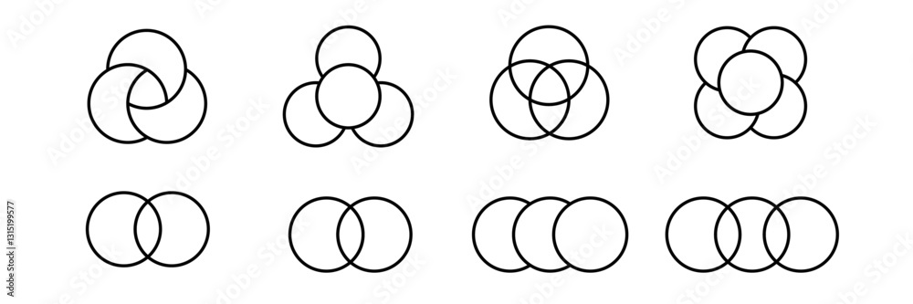 Fototapeta premium Various simple circle patterns showcase unique geometric designs. each pattern features three to four circles.