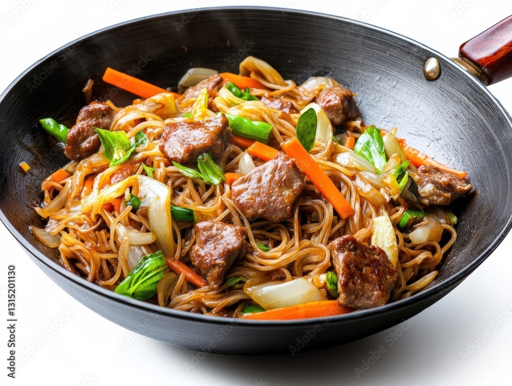 A flavorful bowl of noodles accompanied by juicy meat and fresh vegetables for a satisfying meal experience
