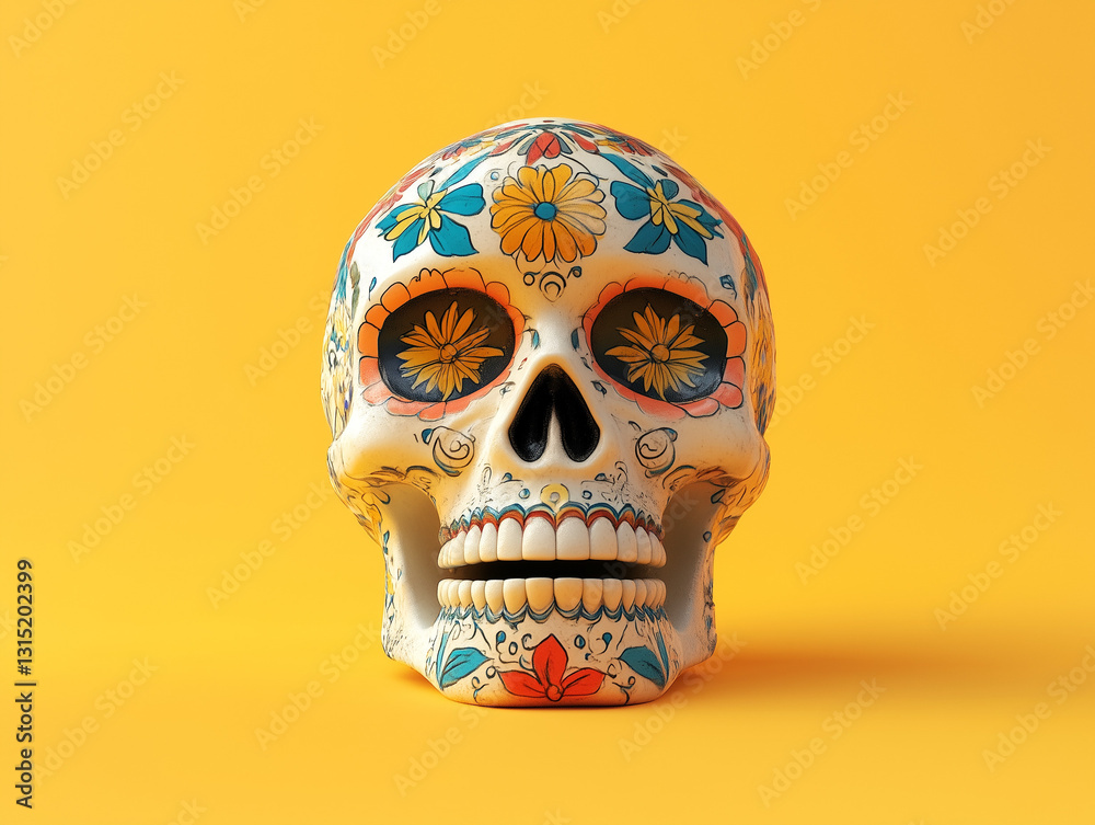 3D Day of the Dead skull isolated on a solid background 3D Day of the Dead skull isolated on a solid background