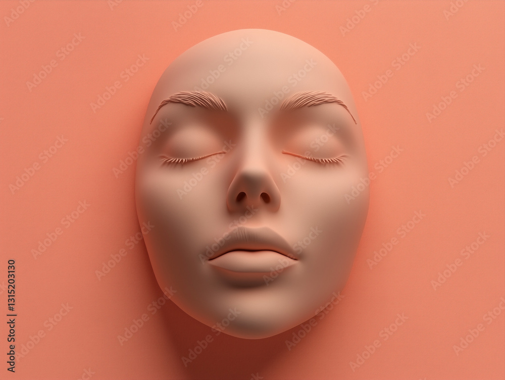 3D face with sleepy expression isolated on a solid color background 3D face with sleepy expression isolated on a solid color background