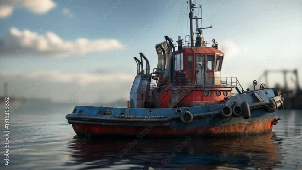 A large red boat is floating in the water. The boat is old and dirty, and it is abandoned. smooth repeating motion for background video animation A large red boat is floating in the water. The boat is old and dirty, and it is abandoned. smooth repeating motion for background video animation