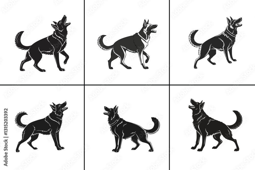 Obraz premium Happy German Shepherd Dog Silhouette , Vector Design Illustration