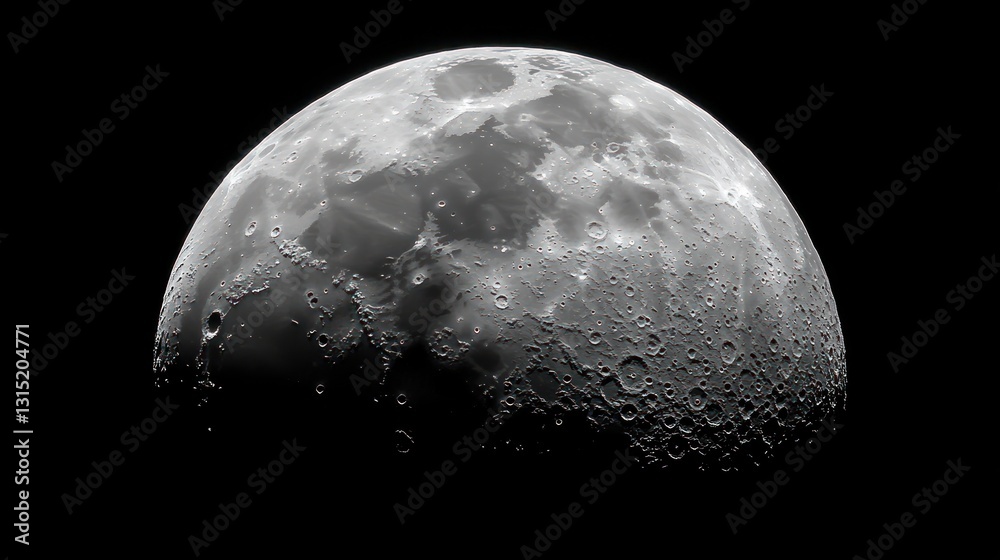 Gibbous moon, craters, lunar surface, night sky. Gibbous moon, craters, lunar surface, night sky.