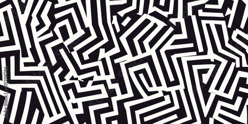 Abstract Black White Geometric Maze Pattern