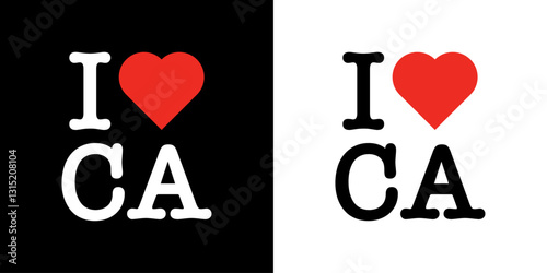 I Love CA CANADA Country Red Heart T-Shirt Sweatshirt Digital Vector Black White Lettering Design