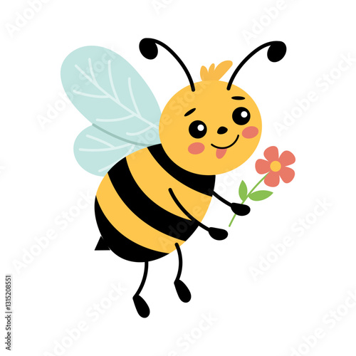 Honey bee with flower. Vector illustration