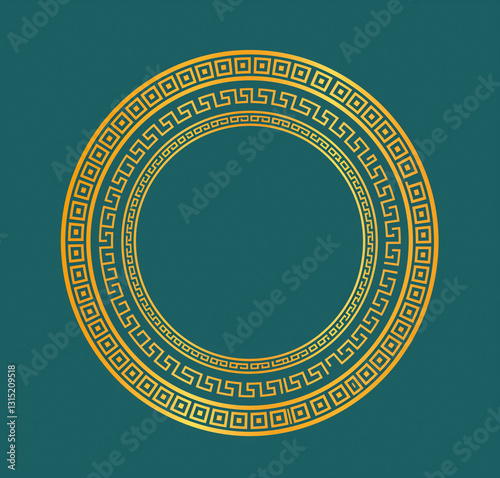 Greek key circular geometric pattern in gold