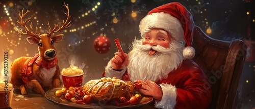 Cheerful Santa Claus and Reindeer Cartoon for Christmas Celebration