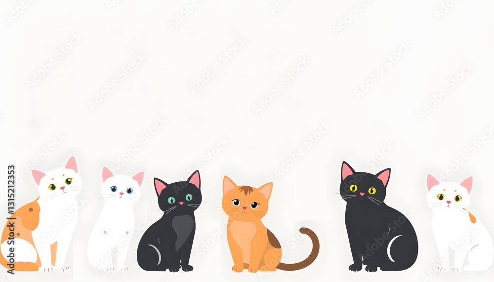 Fototapeta premium Cute cats on light grey background, banner design with space for text. Lovely pets, low-poly. with white shades