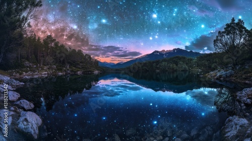 Starry Night Lake Landscape