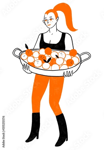 A Girl Holding a Basket Full of Oranges