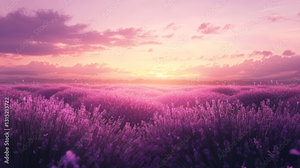 Obraz premium Lavender Field at Sunset - A Serene Landscape