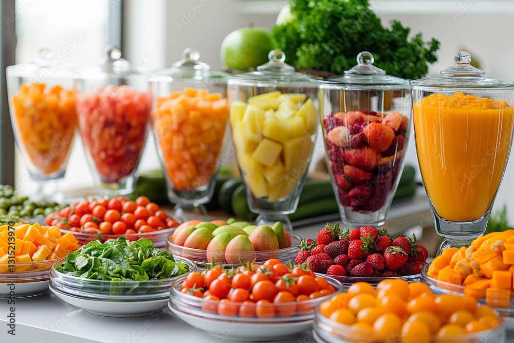 Colorful display of fresh fruits and vegetables Colorful display of fresh fruits and vegetables