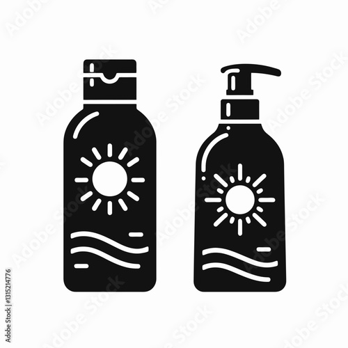  very simple flat and minimalist Sunscreen Bottle silhouette in black on a white background 